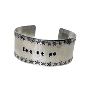 Handmade stamped snowflake motivational silver‎ 
adjustable cuff wide bracelet